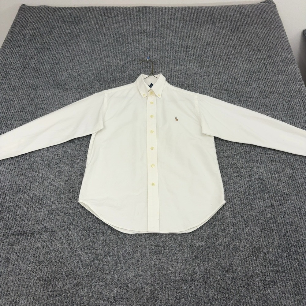 Ralph Lauren Button Down Shirt Girls 8 Cream Cotton Long Sleeve Preppy Classic